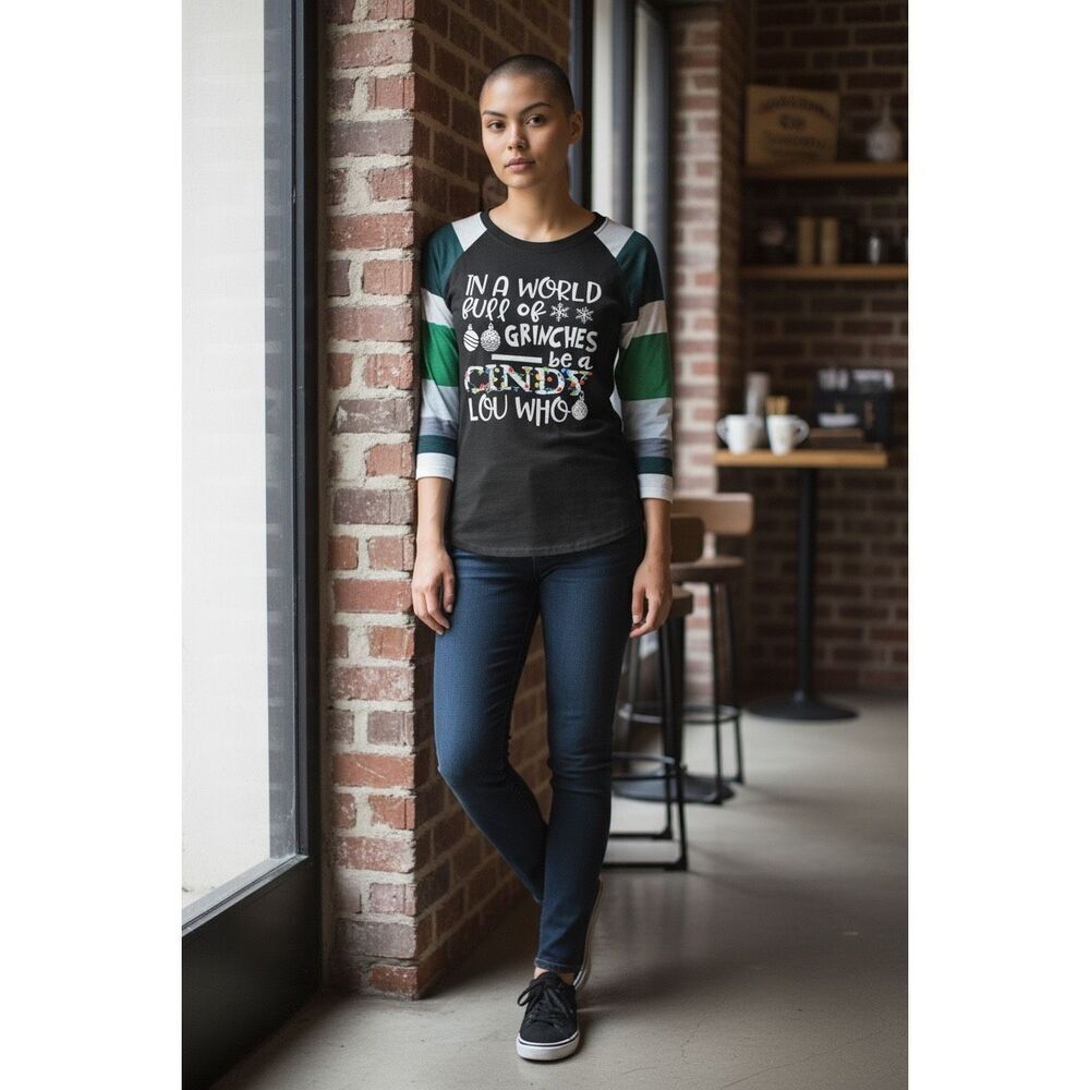 New Womens Boutique In a World of Grinches Long Sleeve Graphic Tee Shirt - Sz S